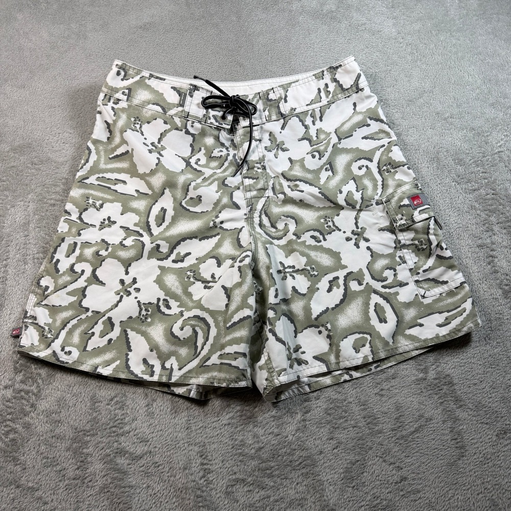Vintage Quiksilver Board Shorts Mens 32 Green Floral Y2K Made in USA
